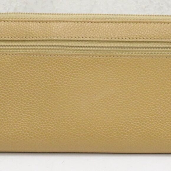 Chanel CC Logo Timeless Caviar Beige Leather Around Zip Around Wallet - Picture 3 of 14